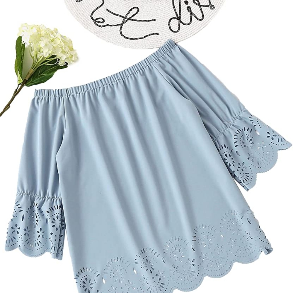 Laser cut out off the shoulder top